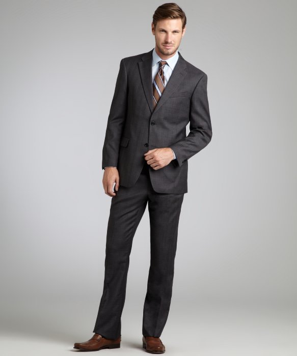 Tommy Hilfiger Men's Nathan Charcoal Stripe Two-Button Trim-Fit Suit